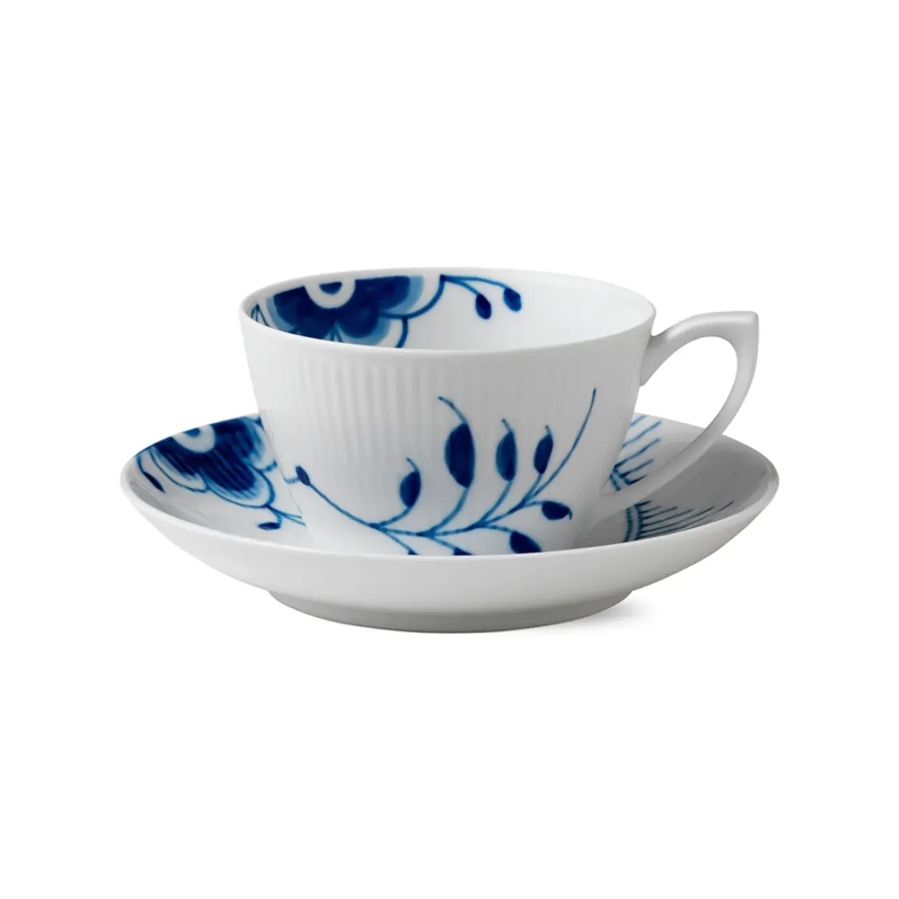 Blå Mega Riflet|Kaffekopper*Royal Copenhagen Blå Mega Riflet kop og underkop, 28 cl