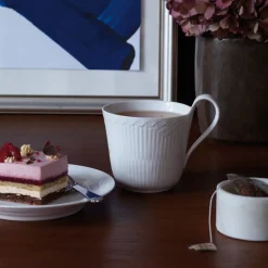 Hvid Halvblonde|Kaffekopper*Royal Copenhagen Hvid Riflet Halvblonde højhankskop, 33 cl