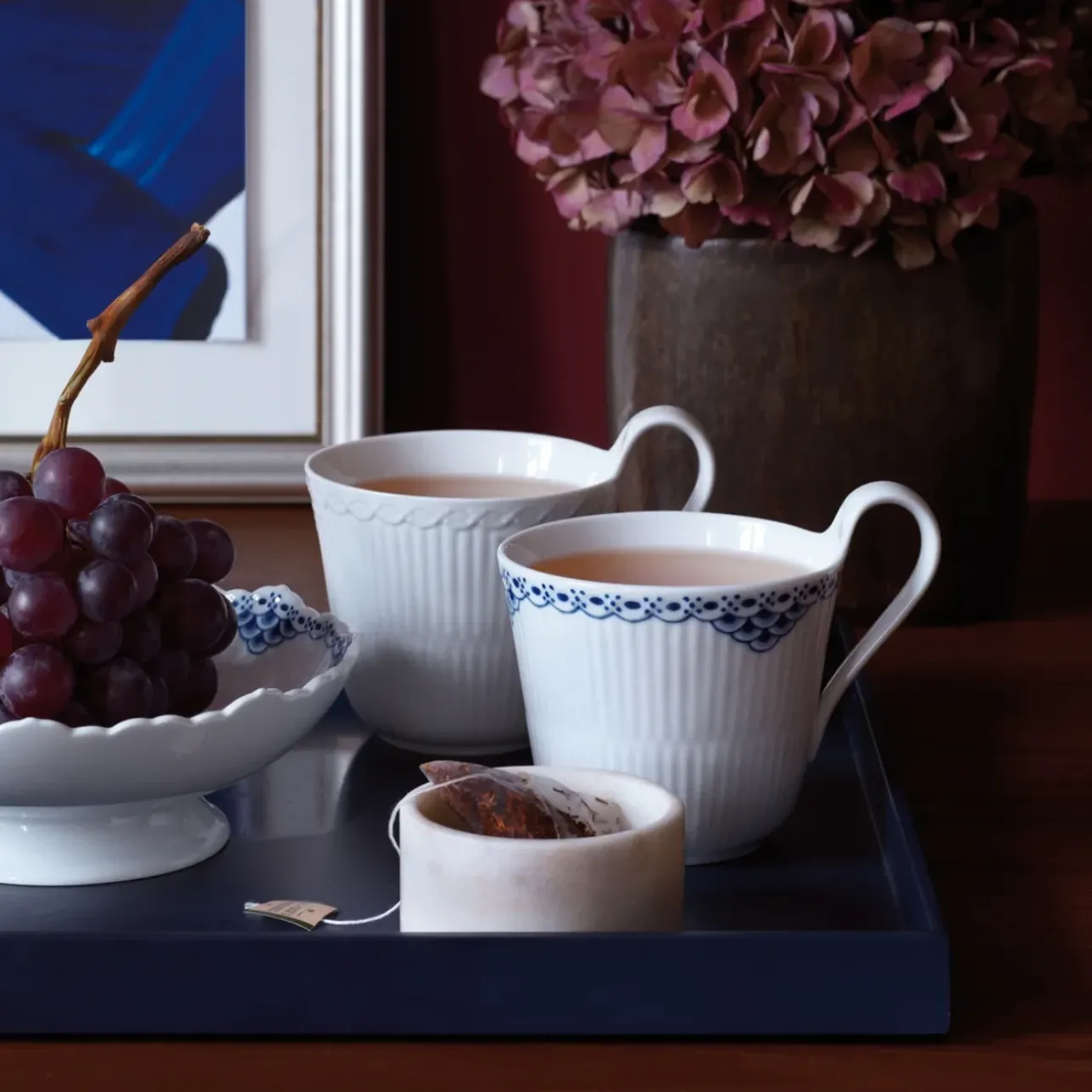 Hvid Halvblonde|Kaffekopper*Royal Copenhagen Hvid Riflet Halvblonde højhankskop, 33 cl