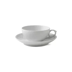 Hvid Halvblonde|Tekopper*Royal Copenhagen Hvid Riflet Halvblonde kop og underkop, 20 cl