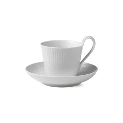 Hvid Riflet|Kaffekopper*Royal Copenhagen Hvid Riflet højhankskop og underkop, 24 cl