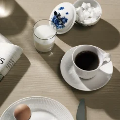 Hvid Riflet|Kaffekopper*Royal Copenhagen Hvid Riflet højhankskop og underkop, 24 cl