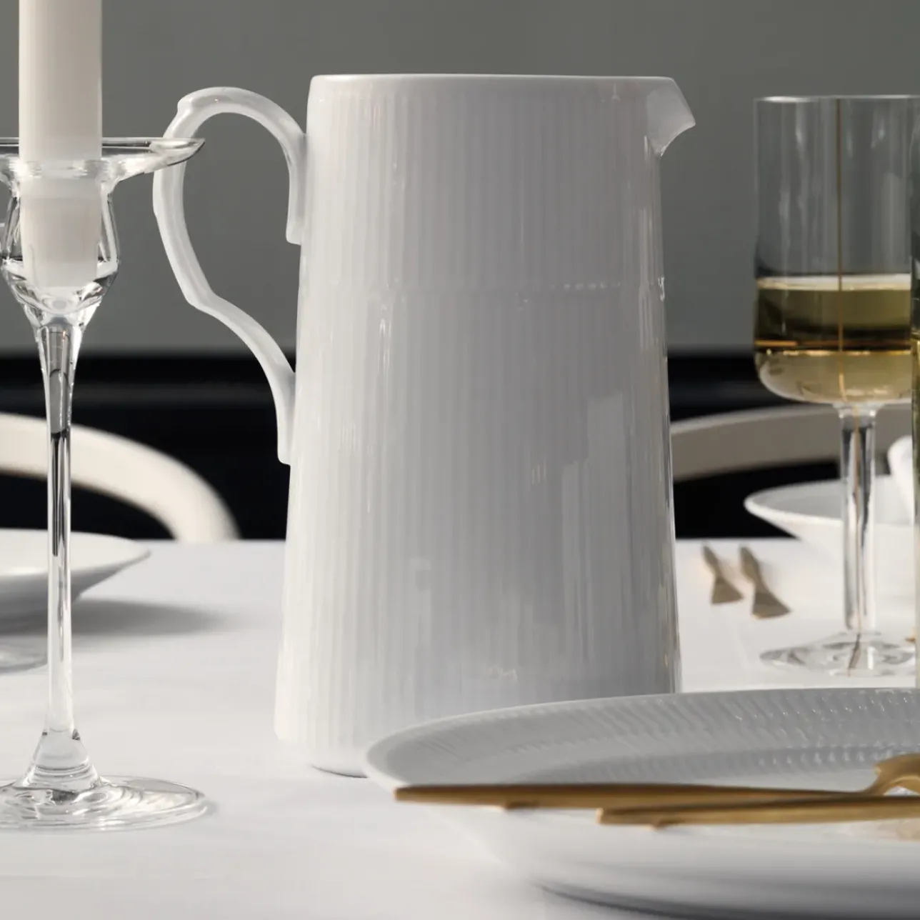 Hvid Riflet|Kander*Royal Copenhagen Hvid Riflet kande, 1,5 l