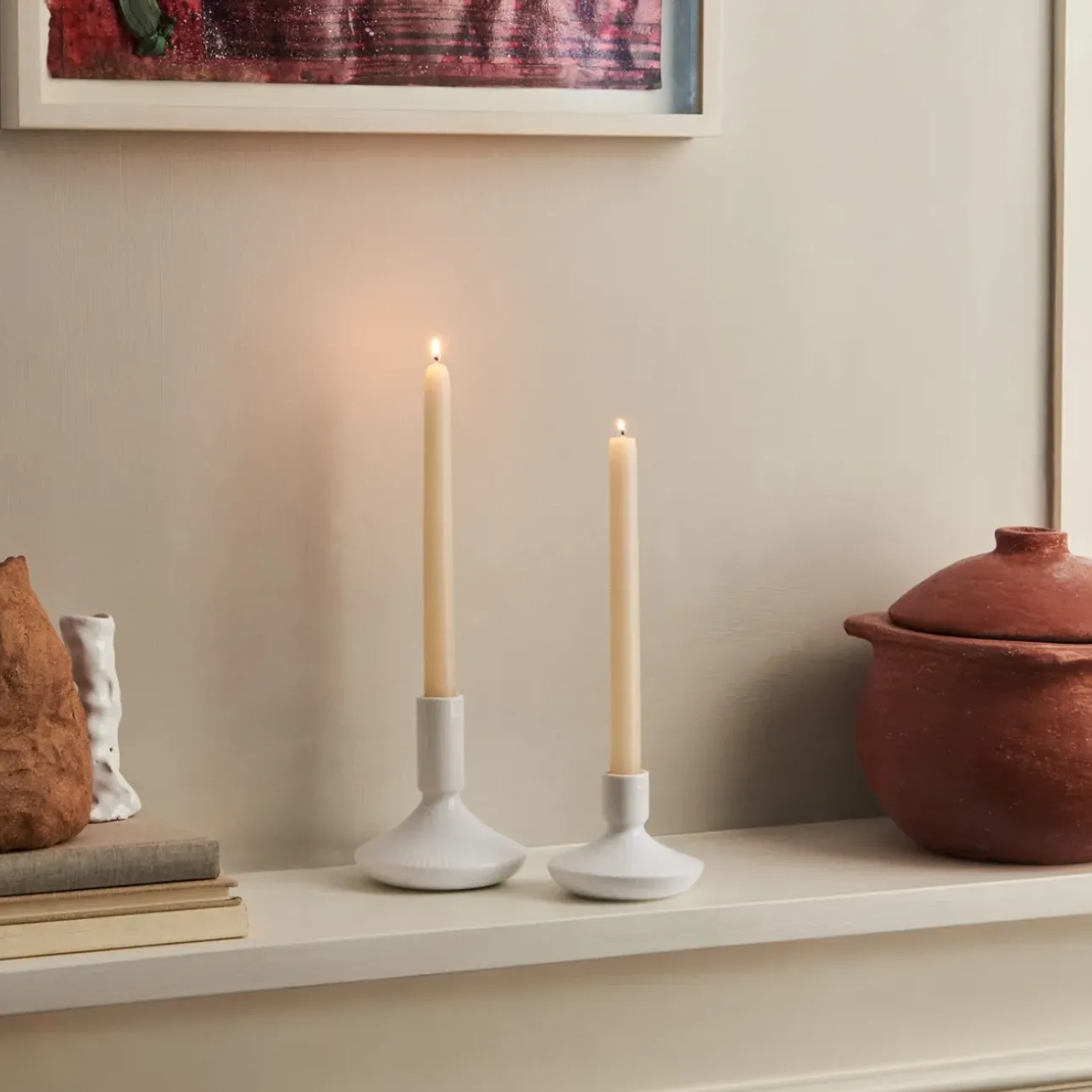 Hvid Riflet|Lysestager*Royal Copenhagen Hvid Riflet lysestage, 8 cm