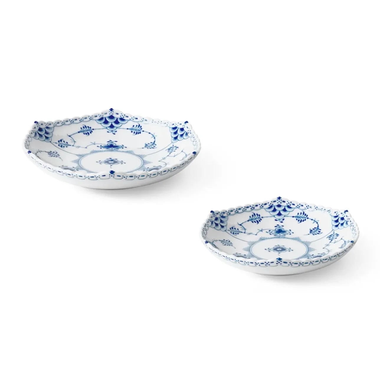 Eksklusive Steldele|Musselmalet Helblonde*Royal Copenhagen Musselmalet Helblonde lav skål, 13 cm, 15 cm, 2 stk.
