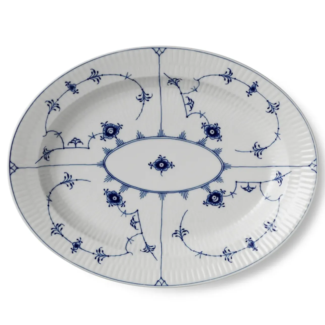 Eksklusive Steldele|Musselmalet Riflet*Royal Copenhagen Musselmalet Riflet fad, 30,5 cm