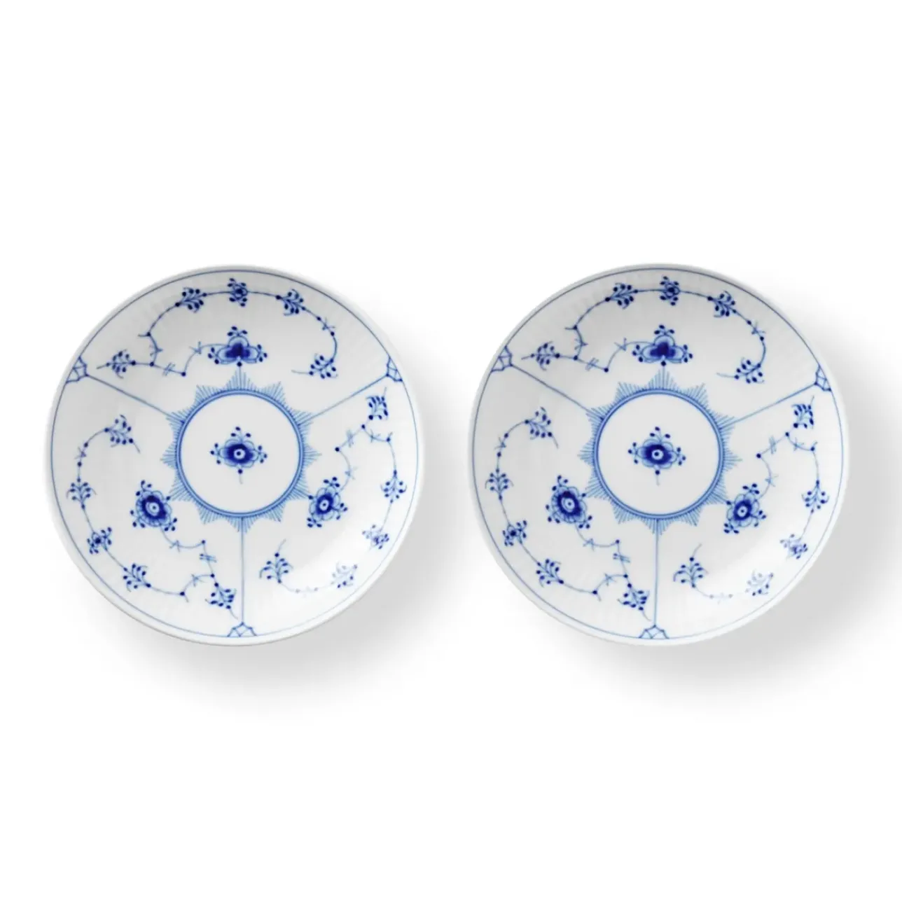 Eksklusive Steldele|Musselmalet Riflet*Royal Copenhagen Musselmalet Riflet lav skål, 15 cm, 2 stk.