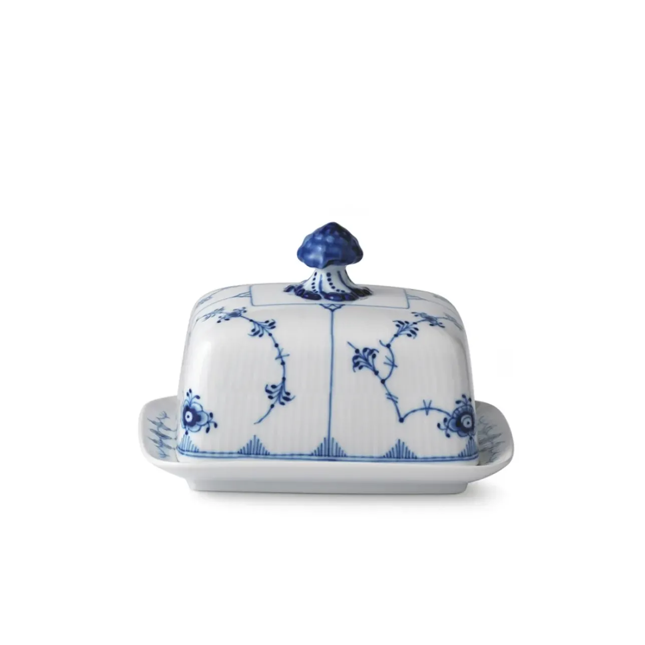 Eksklusive Steldele|Musselmalet Riflet*Royal Copenhagen Musselmalet Riflet smørskål, 42 cl