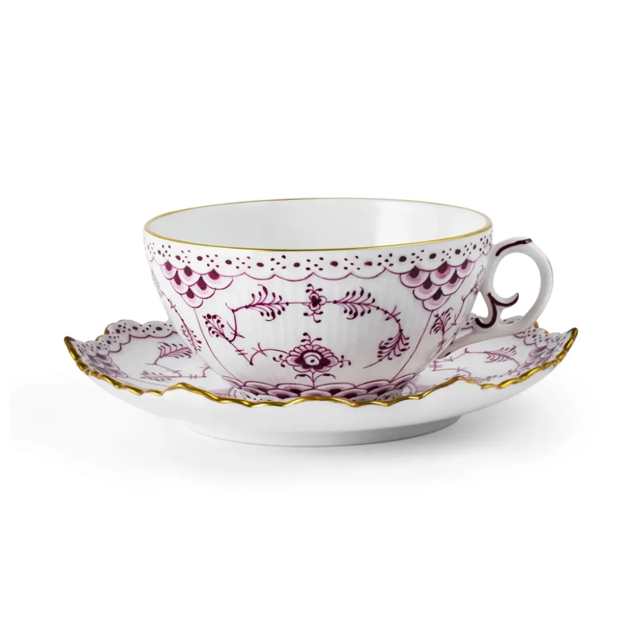 Eksklusive Steldele|Purpur Musselmalet Helblonde Med Guld*Royal Copenhagen Purpur Musselmalet Helblonde med Guld kop og underkop, Limited Edition, 22 cl