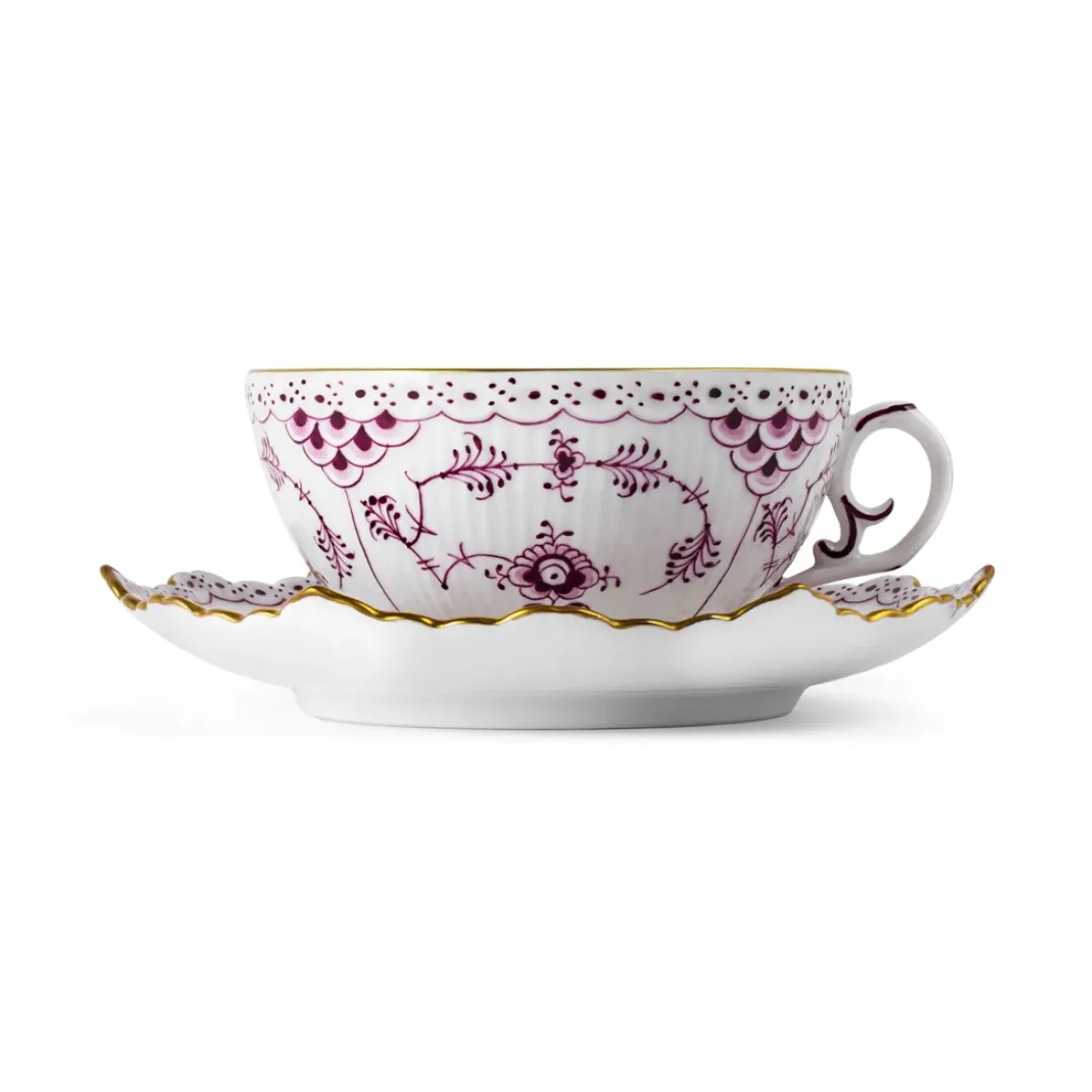 Eksklusive Steldele|Purpur Musselmalet Helblonde Med Guld*Royal Copenhagen Purpur Musselmalet Helblonde med Guld kop og underkop, Limited Edition, 22 cl
