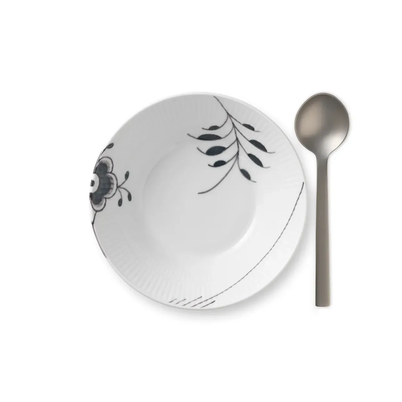 Sort Mega Riflet|Dybe Tallerkener*Royal Copenhagen Sort Mega Riflet dyb tallerken, 17 cm
