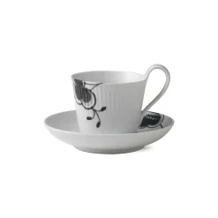 Sort Mega Riflet|Kaffekopper*Royal Copenhagen Sort Mega Riflet højhankskop og underkop, 24 cl