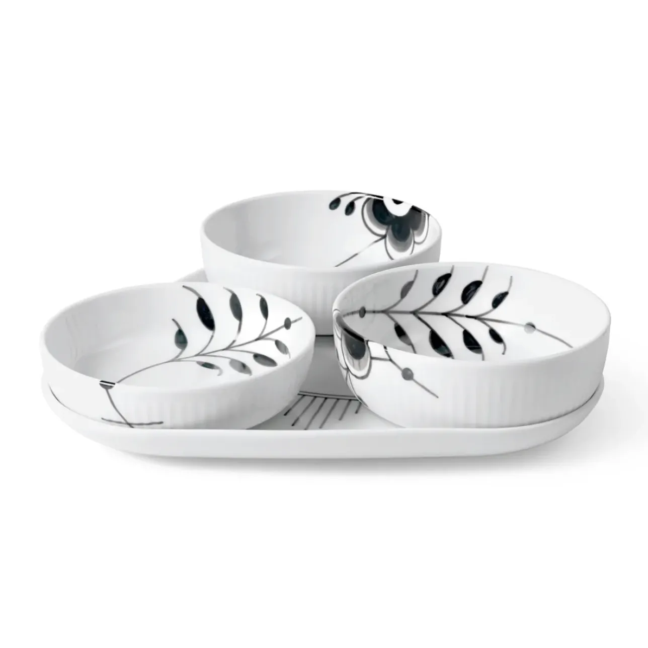 Sort Mega Riflet|Snackskåle*Royal Copenhagen serveringssæt, 24,5 cm, 4 stk. Sort Mega Riflet