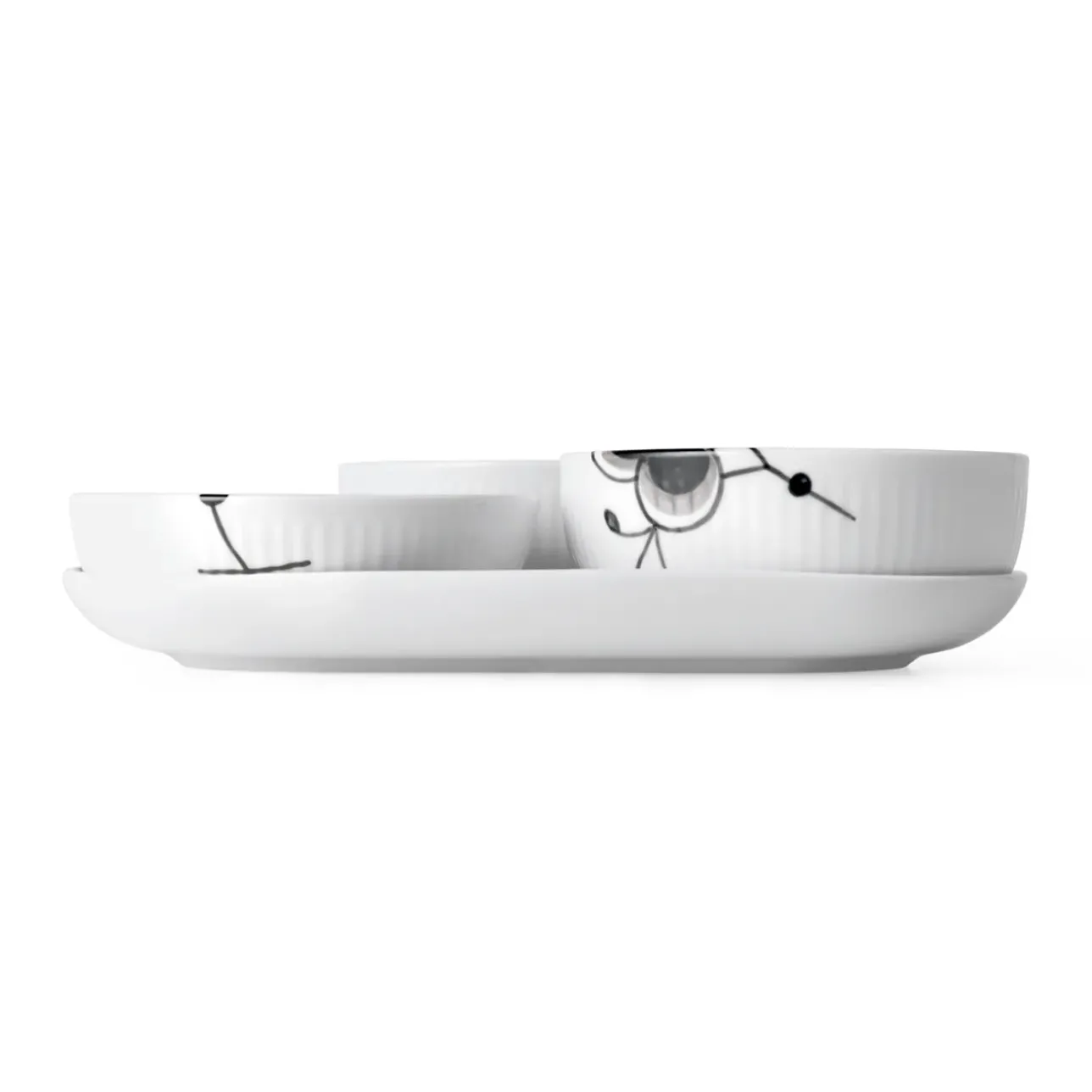 Sort Mega Riflet|Snackskåle*Royal Copenhagen serveringssæt, 24,5 cm, 4 stk. Sort Mega Riflet