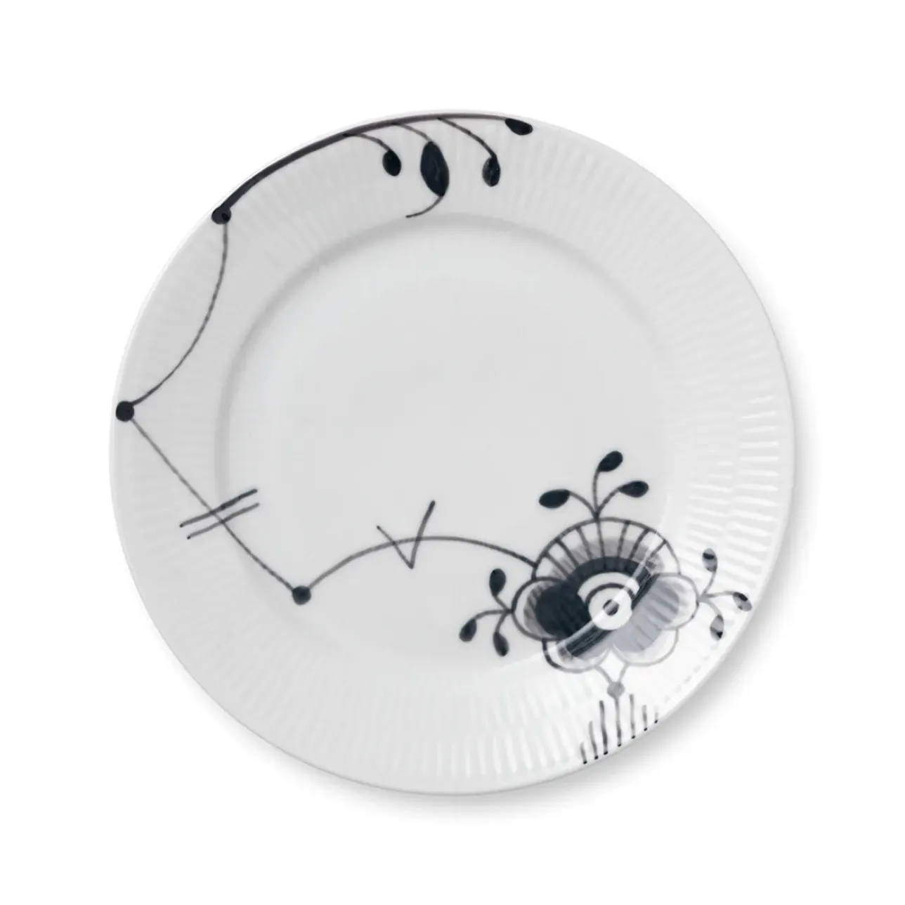 Sort Mega Riflet|Frokost Tallerkener*Royal Copenhagen Sort Mega Riflet tallerken, 22 cm