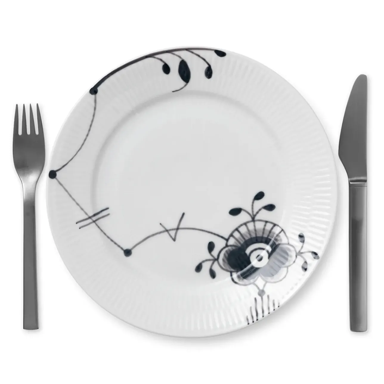 Sort Mega Riflet|Frokost Tallerkener*Royal Copenhagen Sort Mega Riflet tallerken, 22 cm