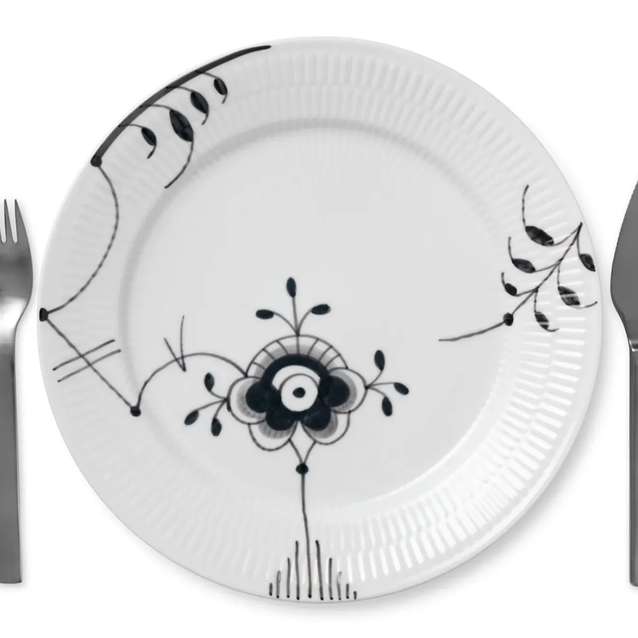 Sort Mega Riflet|Middagstallerkener*Royal Copenhagen Sort Mega Riflet tallerken, decoration 6, 27 cm
