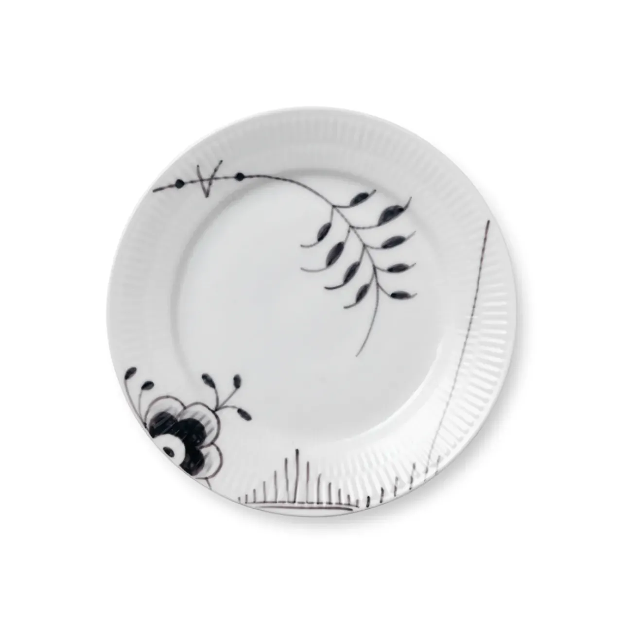 Sort Mega Riflet|Desserttallerkener*Royal Copenhagen Sort Mega Riflet tallerken, decoration 2, 19 cm