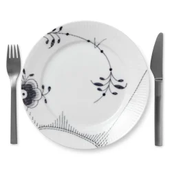 Sort Mega Riflet|Frokost Tallerkener*Royal Copenhagen Sort Mega Riflet tallerken, decoration 2, 22 cm