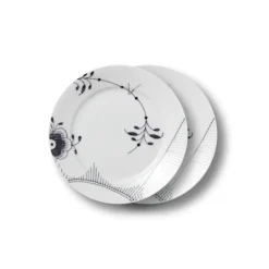 Sort Mega Riflet|Frokost Tallerkener*Royal Copenhagen Sort Mega Riflet tallerken, decoration 2, 22 cm, 2 stk.