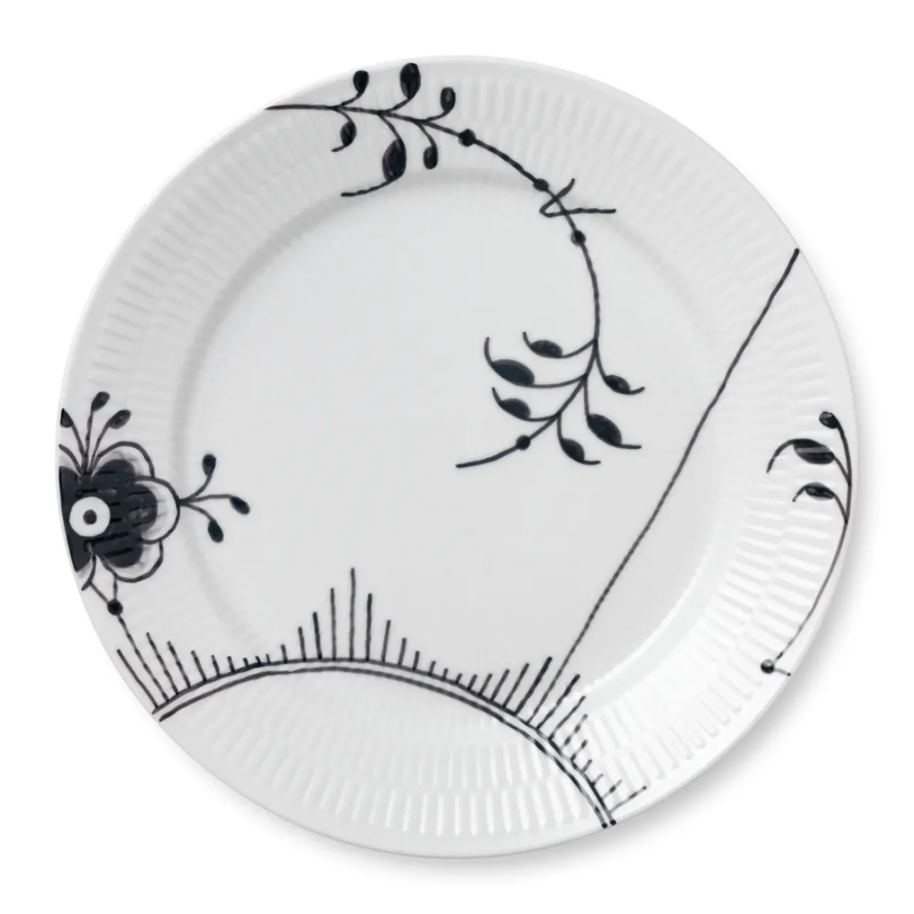 Sort Mega Riflet|Middagstallerkener*Royal Copenhagen Sort Mega Riflet tallerken, decoration 2, 27 cm