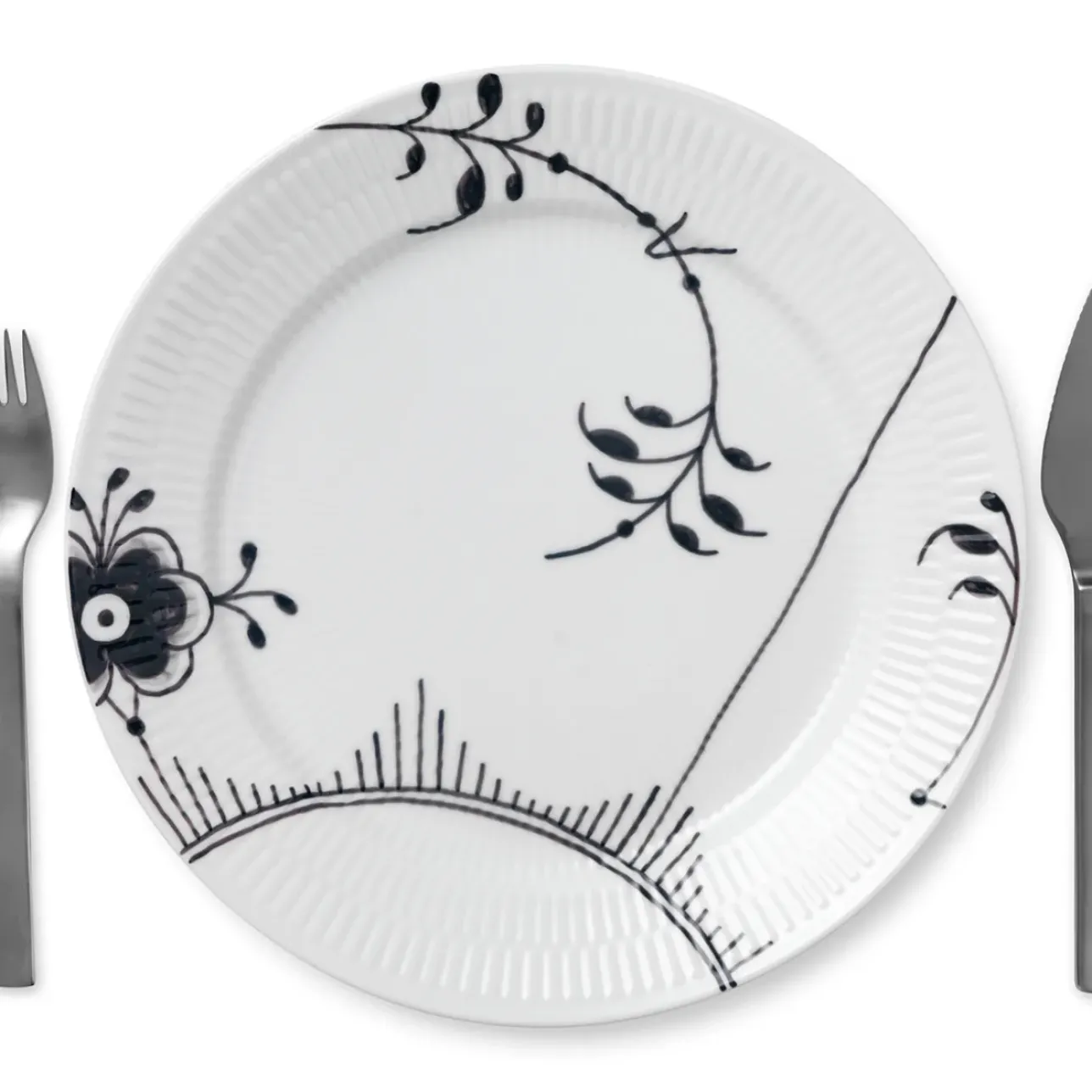 Sort Mega Riflet|Middagstallerkener*Royal Copenhagen Sort Mega Riflet tallerken, decoration 2, 27 cm