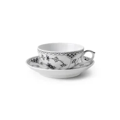 Eksklusive Steldele|Sort Musselmalet Halvblonde*Royal Copenhagen Sort Musselmalet Halvblonde kop med underkop 20 cl